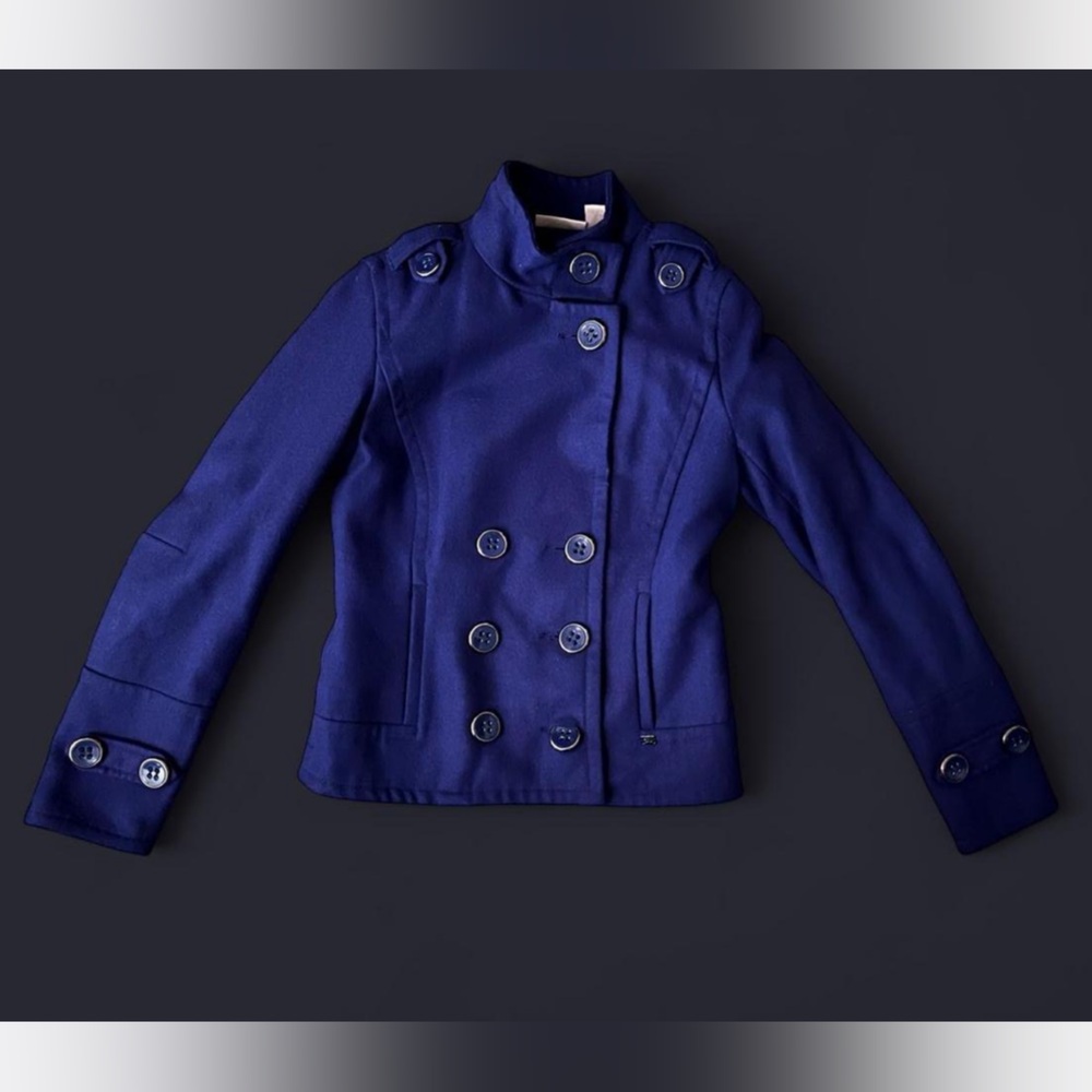 DKNY JEANS Royal Blue Double Breasted Pea Coat With Pockets Size M
